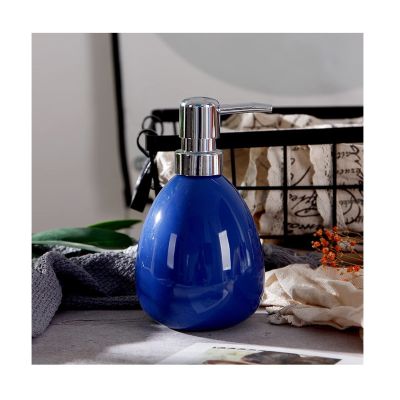 YUEYOULII Shampoo Dispenser Bottle Reusable Liquid Lotion Bottle Ceramic Liquid Dispenser Squeeze Bottle Bathroom Dispensing Soap Dispenser for Kitchen (Color : Blue)