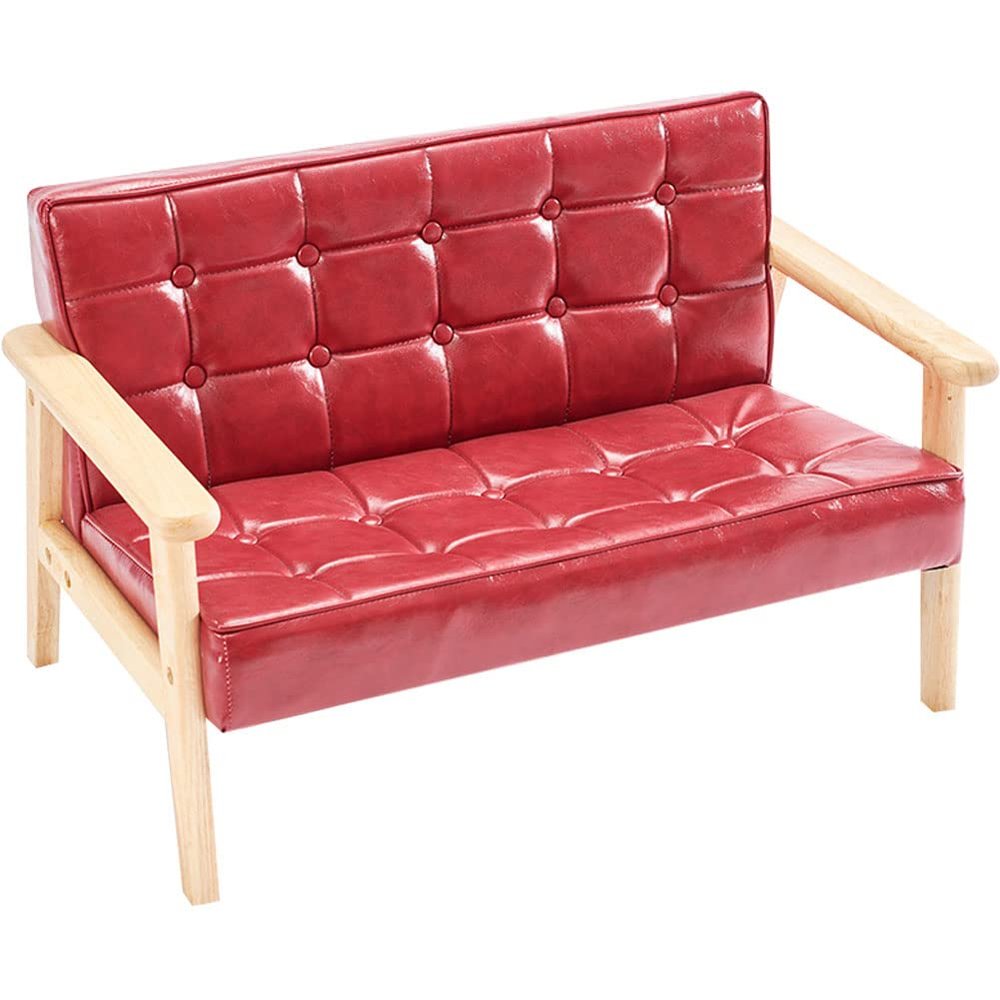 Kelendle Sofa Chair: Couch with Solid Wood Arm & PU Leather Fabric Children Seating Chair Photography Prop Bench Photoshoot Photo Posing Props for Burgundy Loveseat