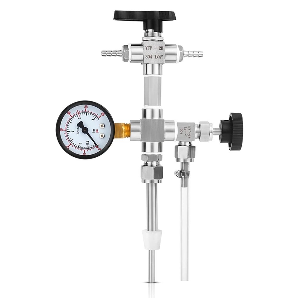 AIZYR 304 Stainless Steel Counter Pressure Bottle Filler with 0-60 Pressure Gauge, Homebrew Beer Filling Machine Device Oxygen-free Contact Transfer Kit