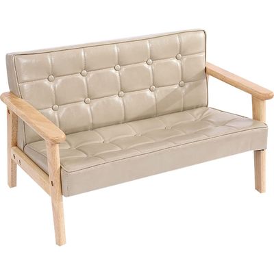 Kelendle Sofa Chair: Solid Wood Arm & PU Leather Fabric Seating Chair Photography Prop Bench Photoshoot Photo Posing Props for Camel Loveseat