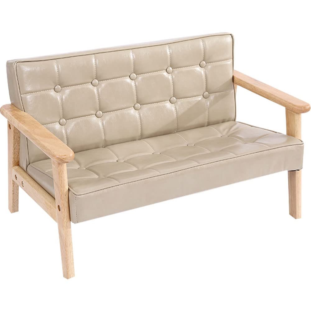 Kelendle Sofa Chair: Solid Wood Arm & PU Leather Fabric Seating Chair Photography Prop Bench Photoshoot Photo Posing Props for Camel Loveseat