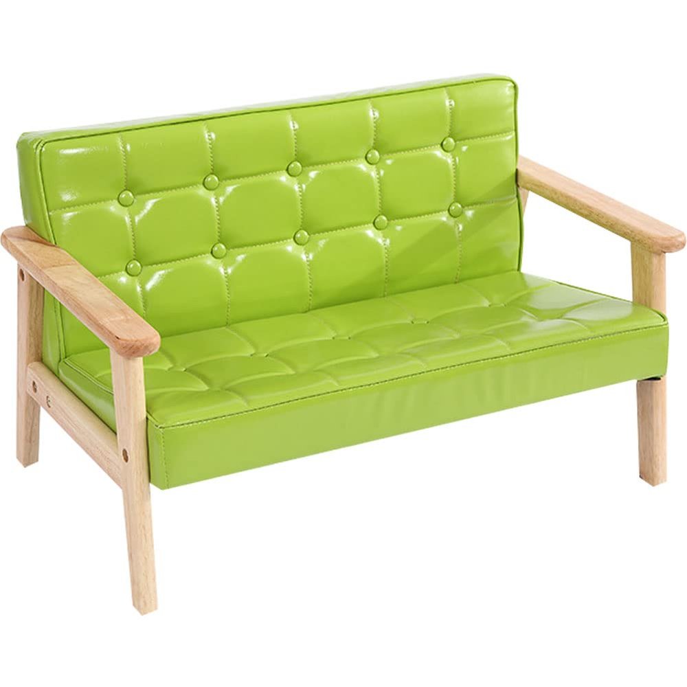 Kelendle Kid Sofa Chair: Kid Couch with Solid Wood Arm & PU Leather Fabric Children Seating Chair Photography Prop Bench Photoshoot Photo Posing Props for Boys Girls Green Loveseat