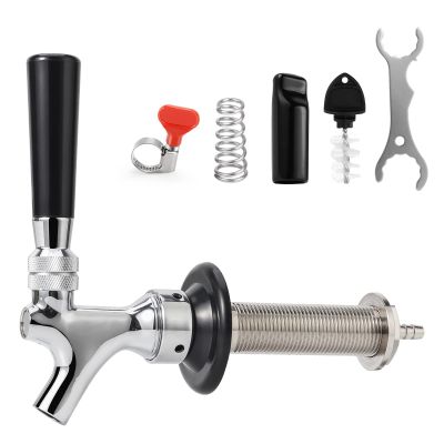 Dbgogo 4-1/8'' Draft Beer Faucet Shank, 1/4'' Beer Line Barb No Leak No Drip No Stick Stainless Core Kegerator Brew Tap Beer Shank Dispenser Self-Closing Spring Tap Brush Spanner Wrench Hose Clamp