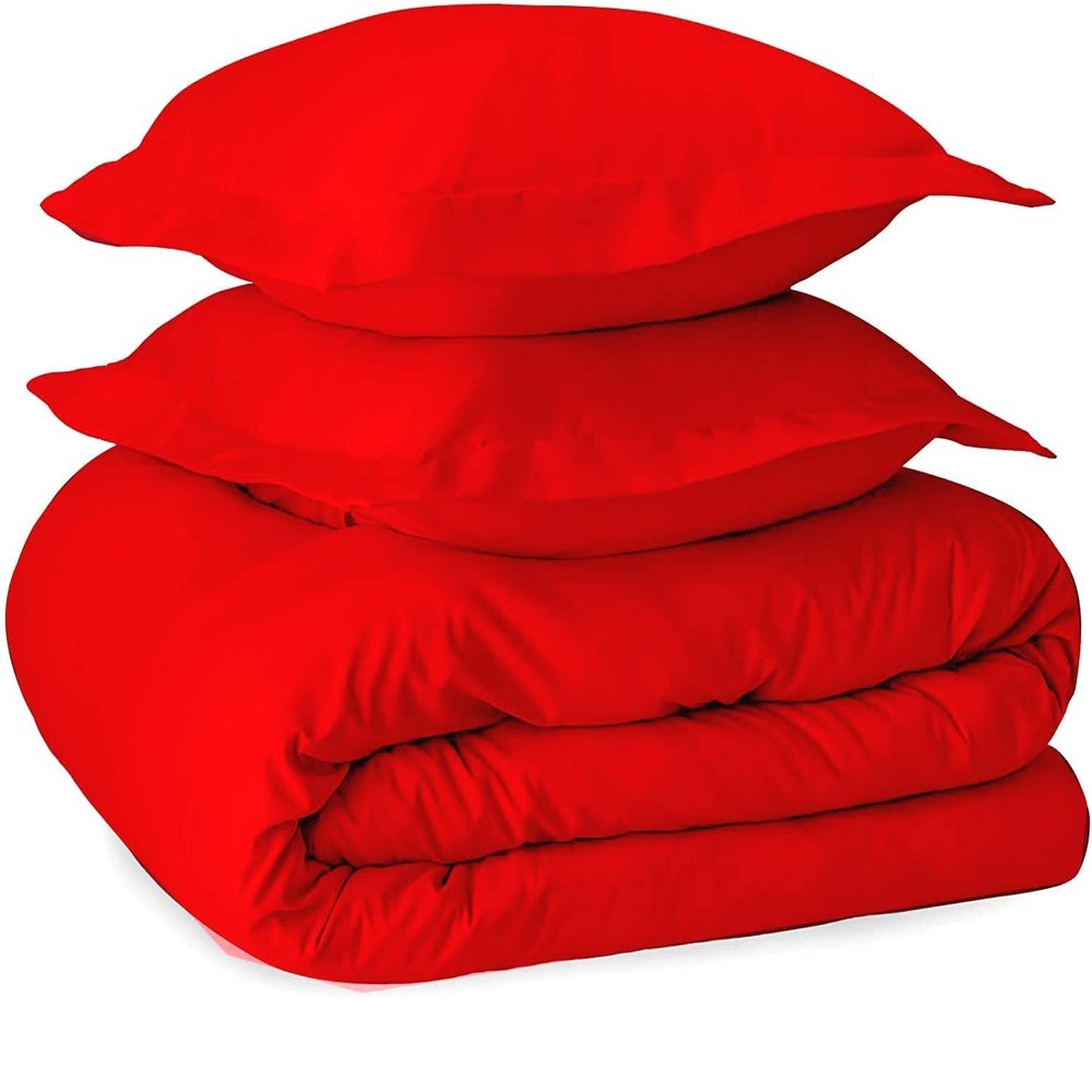 100% Giza Long Staple Cotton Smooth Finish 5 PCs Duvet Cover Set, Zipper Closure (Red Solid, Emperor - 94 x 118)