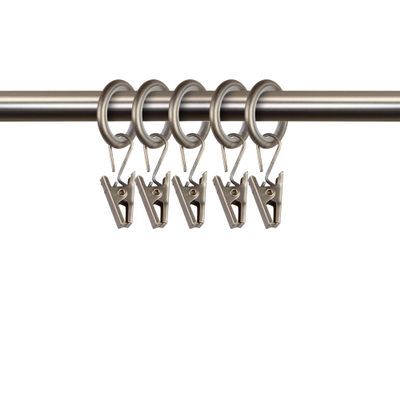 Astamoda 9/16 inch Noise-Canceling Curtain Rings w/Clips (Set of 10) - Satin Nickel