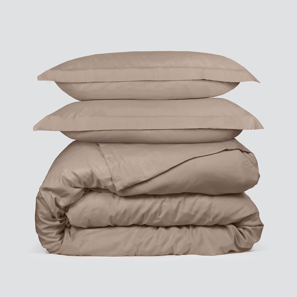 100% Giza Long Staple Cotton Smooth Finish 5 PCs Duvet Cover Set, Zipper Closure (Taupe Solid, Emperor - 94 x 118)