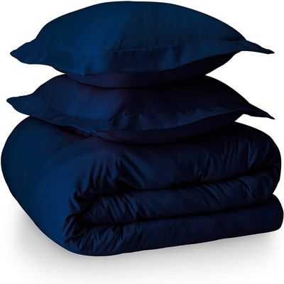 100% Giza Long Staple Cotton Smooth Finish 5 PCs Duvet Cover Set, Zipper Closure (Navy Blue Solid, Emperor - 94 x 118)