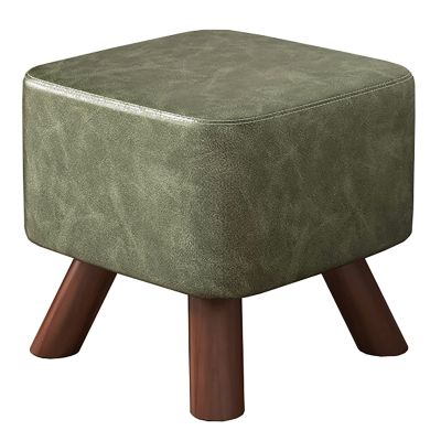 WYBB Ottoman Foot Stool Small Footstools with Wood Legs, Lightweight Waterproof Leather Change Shoes Stool, Space-Saving Square Pouffe Stool, for Under Desk (Color : Green, Size : 20CM/7.9INCH)