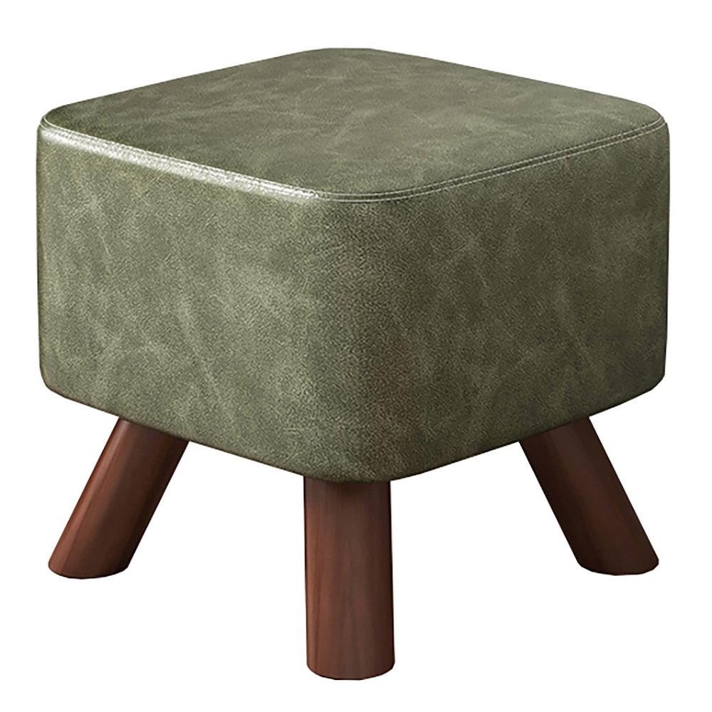 WYBB Ottoman Foot Stool Small Footstools with Wood Legs, Lightweight Waterproof Leather Change Shoes Stool, Space-Saving Square Pouffe Stool, for Under Desk (Color : Green, Size : 20CM/7.9INCH)