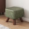 WYBB Ottoman Foot Stool Small Footstools with Wood Legs, Lightweight Waterproof Leather Change Shoes Stool, Space-Saving Square Pouffe Stool, for Under Desk (Color : Green, Size : 20CM/7.9INCH) view 2