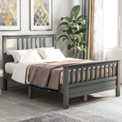 Anwick 59 Inch Deluxe Wood Platform Bed with Headboard/No Box Spring Needed/Wood Slat Support/Twin Traditional Bed, Clay