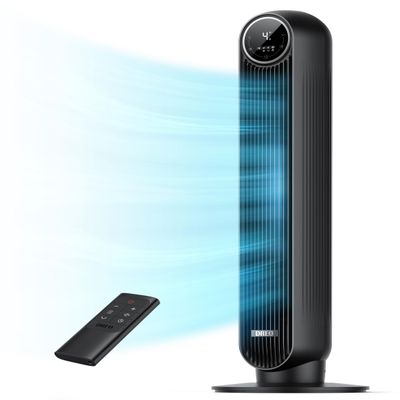 Dreo Tower Fan for Bedroom, 2026 Upgraded DC Motor, 28ft/s High Velocity, 20dB Ultra Quiet Standing Fan, 8 Speeds 4 Modes, 90 Oscillating Bladeless Fan for Indoors, Floor Fans with Remote, Black