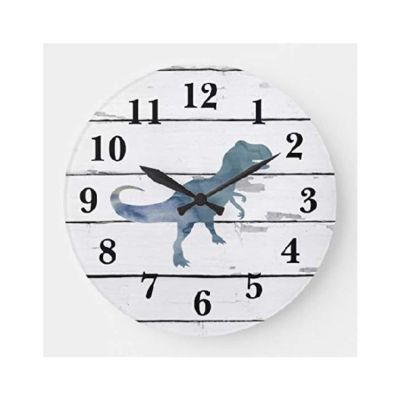 Dinosaur Trex Wall Clock Rustic Animal Wooden Decorative 12 Inch Round Silent Non-Ticking Clock Battery Operated Wall Clocks Easy to Read for Kitchen Living Room Works