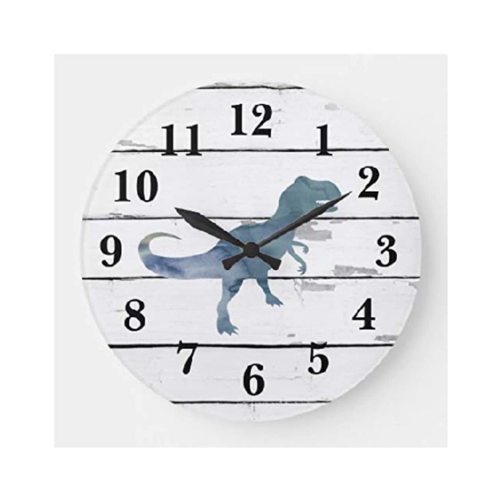 Dinosaur Trex Wall Clock Rustic Animal Wooden Decorative 12 Inch Round Silent Non-Ticking Clock Battery Operated Wall Clocks Easy to Read for Kitchen Living Room Works
