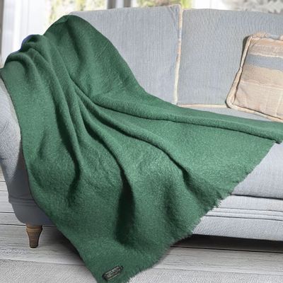 Biddy Murphy Ultra Soft Irish Mohair & Wool Throw Blanket, Made in Ireland, 54"x72", Solid Green