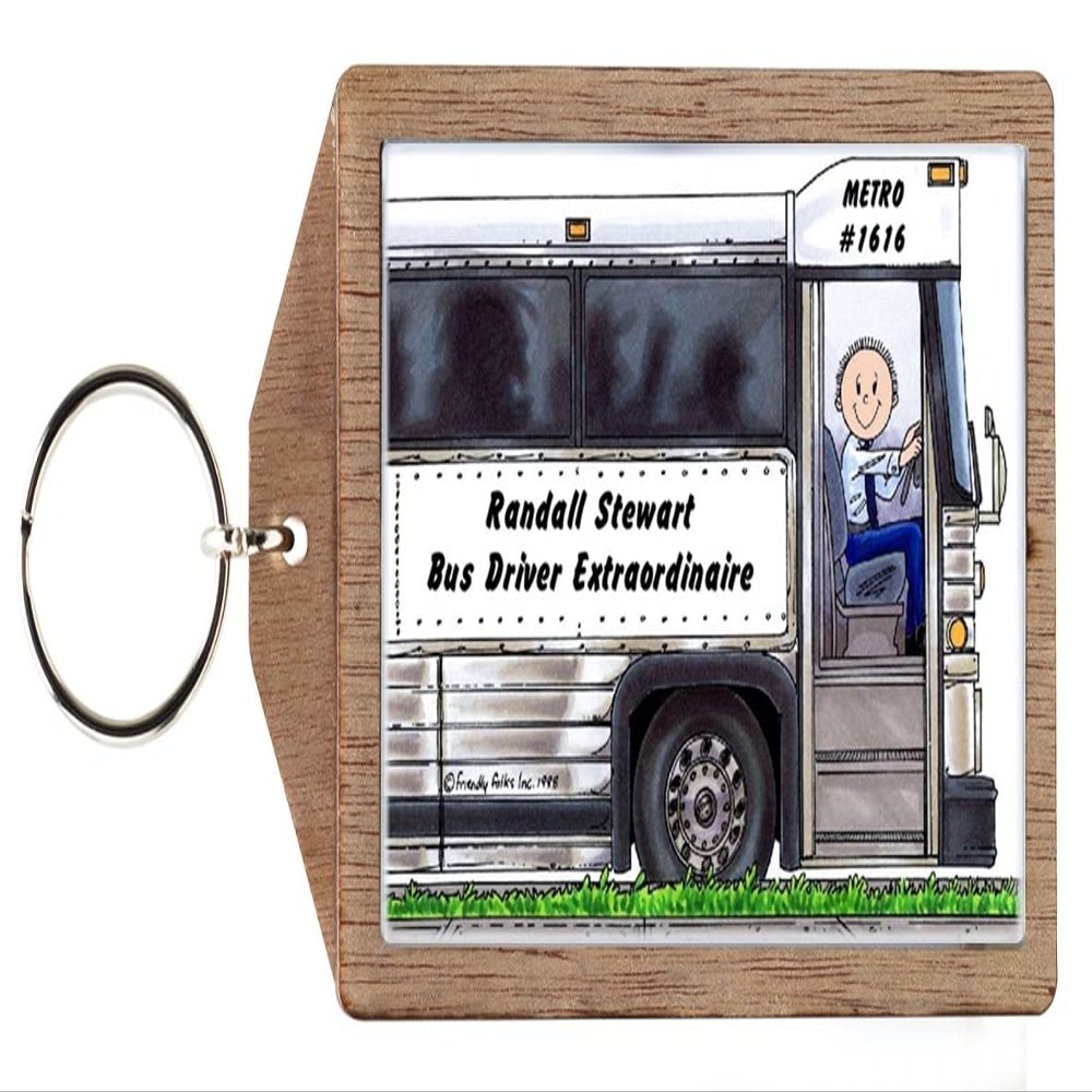 Personalized Bus Driver - Male Wooden Key Chain