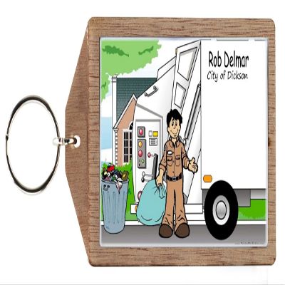 PrintedPerfection.com Personalized Trash Collector, Sanitation Engineer - Male Wooden Key Chain