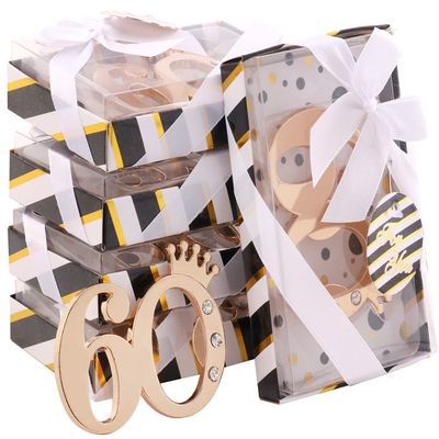 24 pcs 60th Birthday Party Favors Bottle Opener-Black and Gold 60th Birthday Anniversary Party Souvenir Keepsake for Guest,60 Birthday Party Decor Supplies (Black 60, 24)