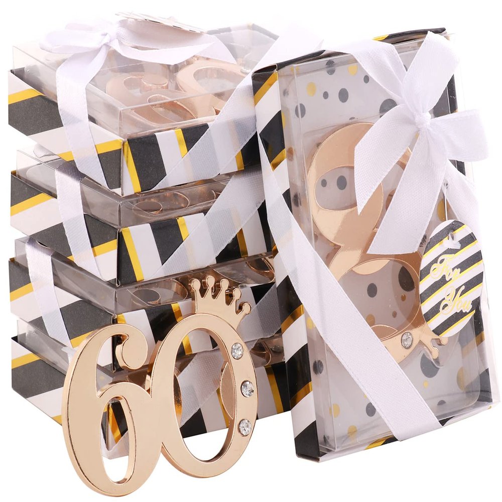 24 pcs 60th Birthday Party Favors Bottle Opener-Black and Gold 60th Birthday Anniversary Party Souvenir Keepsake for Guest,60 Birthday Party Decor Supplies (Black 60, 24)