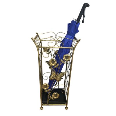 Umbrella Stand Openwork Holder, Antique Umbrella Rack with Removable Drip Tray, Metal Office Hallway for Umbrellas Walking Cane (Color : Yellow)