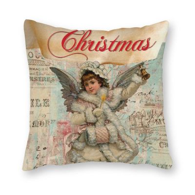 Vintage Christmas Angel Throw Pillow Cover - 18 x 18 Inch Old Fashioned Antique Victorian Decorative Cushion Case for Farmhouse Living Room Sofa Gift Ideas