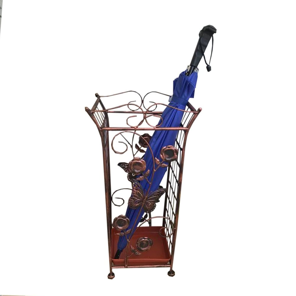 Umbrella Stand Openwork Holder, Antique Umbrella Rack with Removable Drip Tray, Metal Office Hallway for Umbrellas Walking Cane (Color : Red)