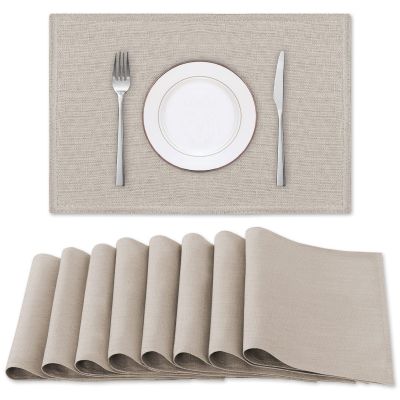 H.VERSAILTEX Linen Placemats Set of 8 Premium Solid Table Placemats for Dining Table Spill-Proof Waterproof Table Mats Heat-Resistant Kitchen Table Mats Washable, 12x18 inches, Taupe