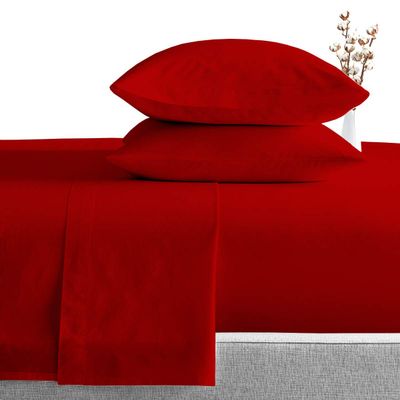 AMAY 800 Thread Count Giza Cotton, 4 Pc Sheet Set Twin XL Size, Fits Mattress Upto 16-18'' Deep Pocket, Red Solid