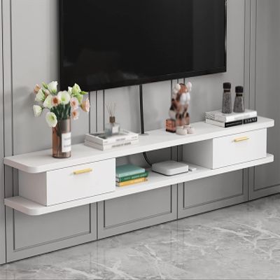WANGPP Floating TV Unit,Wall Hanging TV Stand Wall Mounted TV Shelf with Drawer Wood Media Console Entertainment Center Under TV Floating Cabinet Desk Storage Hutch for Home and Office