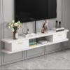 WANGPP Floating TV Unit,Wall Hanging TV Stand Wall Mounted TV Shelf with Drawer Wood Media Console Entertainment Center Under TV Floating Cabinet Desk Storage Hutch for Home and Office view 1