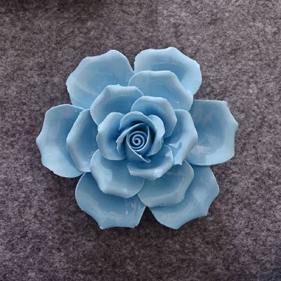 Handcrafted Ceramic Flowers Blue Rose Sculpture Home Hanging 3D Wall Art Decor Decoration 4.7 inch