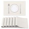 H.VERSAILTEX Linen Placemats Set of 6 Premium Solid Table Placemats for Dining Table Spill-Proof Waterproof Table Mats Heat-Resistant Kitchen Table Mats Washable, 12x18 inches, Ivory view 1