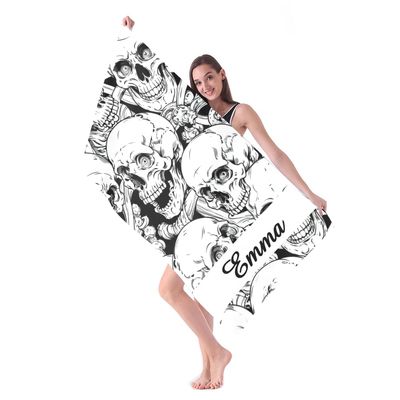 CUXWEOT Personalized Beach Towel with Name Day of The Dead Skull Swim Travel Bath Towels Sports Birthday Gifts 30 x 60 inch