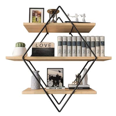 CONMING Floating Shelves for Wall with 3 Levels,Rustic Wood Geometric Style Decor Shelf,Hanging Floating Shelves,for Bedroom Living Room Home Furniture Office Decor