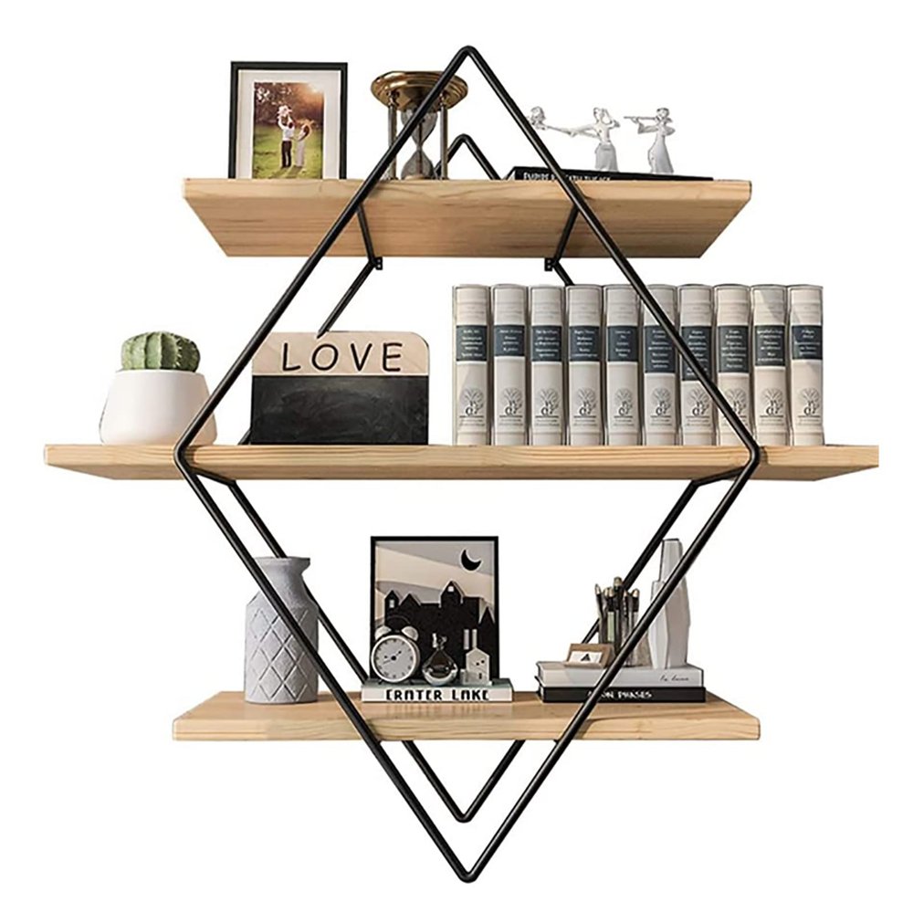 CONMING Floating Shelves for Wall with 3 Levels,Rustic Wood Geometric Style Decor Shelf,Hanging Floating Shelves,for Bedroom Living Room Home Furniture Office Decor