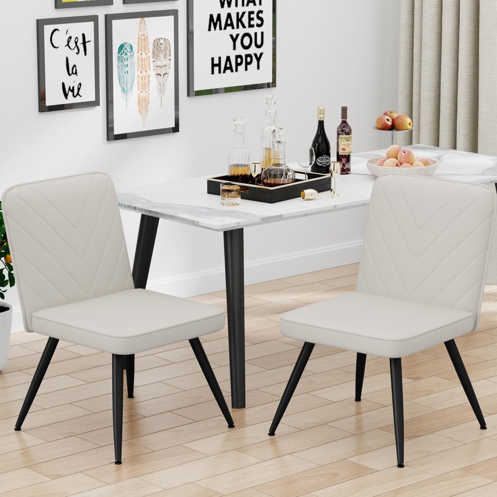 Apeaka Upholstered Dining Chairs Set of 2, Modern Fabric Armless Dining Room Chairs Kitchen Table Side Chairs Home Desk Chair with Metal Legs Ivory