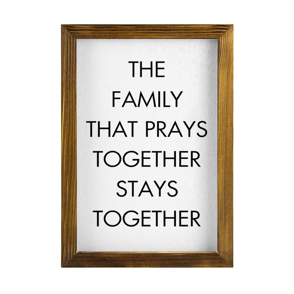 Alioyoit Wood Sign Wall Hanging Home Decor Bible Verse the Family That Prays Together Stays Together with Frame Plaque Use for Living Room Kitchen Batheroom Bedroom 8x12inch