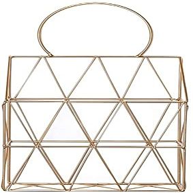 Dongng Mesh Wall File Holder Vertical Mount Hanging Organizer with Bottom Flat Tray Storage Rack Wall Decoration Pendant Rack Best Gift File Placement Rack (Gold)
