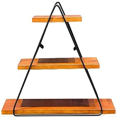 Dongng Rustic Wood Wall Floating Shelves,Metal Wall Shelf Storage Rack Personality Triangle 3 Layer Display Shelf Bookshelf Living Room (Brown)