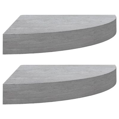 vidaXL Wall Corner Shelves in Concrete Gray - Modern Styled, Invisible Mounting, Durable Honeycomb MDF and Metal Build, Set of 2