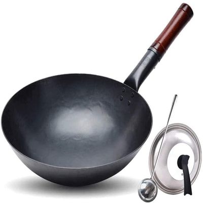 LJYT Wok cooking pan, Wok Pan Household Stainless Steel Wok With Lid, Non-stick And Uncoated Wok, Scratch Resistant Cookware (Size : 32cm)