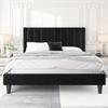 HOOMIC Queen Size Platform Bed Frame with Velvet Upholstered Plush Vertical Channel Headboard, No Box Spring Needed, Easy Assembly,Black view 3