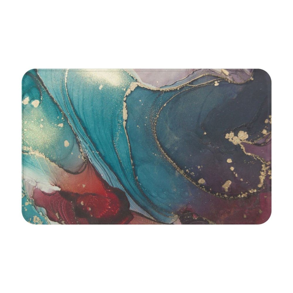 Non Slip Bath Mat Dark Blue and Purple Ink Art Marble Texture Bathroom Rug Machine Washable Shower Rugs Extra Soft and Water Absorbent Floor Mats 19.5" X 31.5"