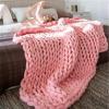 XWCG Chunky Knit Hand-Knitted Blanket Super Soft Hand Knit Wool Blanket Warm and Cosy Throw Blanket Fashion Sofa Blanket Yoga Mat Rug Home Decor Gift,Pink,120 * 150cm view 1