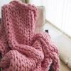 XWCG Chunky Knit Hand-Knitted Blanket Super Soft Hand Knit Wool Blanket Warm and Cosy Throw Blanket Fashion Sofa Blanket Yoga Mat Rug Home Decor Gift,Pink,120 * 150cm view 2