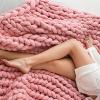 XWCG Chunky Knit Hand-Knitted Blanket Super Soft Hand Knit Wool Blanket Warm and Cosy Throw Blanket Fashion Sofa Blanket Yoga Mat Rug Home Decor Gift,Pink,120 * 150cm view 3