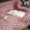 XWCG Chunky Knit Hand-Knitted Blanket Super Soft Hand Knit Wool Blanket Warm and Cosy Throw Blanket Fashion Sofa Blanket Yoga Mat Rug Home Decor Gift,Pink,120 * 150cm view 4