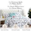 Southshore Fine Living, Inc. Christmas Quilt Set, Queen/Full Size 6-Piece Holiday Bedding Set w/Shams & Throw Pillows; Reversible Happy Holidays Snowflake Print Over Christmas Trees & Reindeer view 2