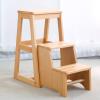Solid Wood 3-Step Ladder Stool, Portable Wooden Step Stool, Multifunctional Foldable Ladder Chair for Home Kitchen Library -150kg view 1