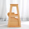 Solid Wood 3-Step Ladder Stool, Portable Wooden Step Stool, Multifunctional Foldable Ladder Chair for Home Kitchen Library -150kg view 4